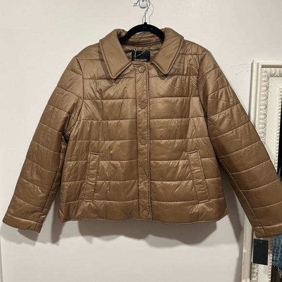 Kate Spade Camel Quilted Puffer Jacket NWT Large Lightweight Snap Front Coat - Picture 3 of 9